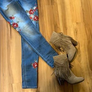 High rise legging jeans with floral design